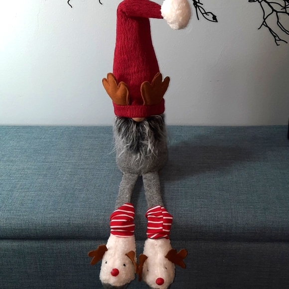 Gnome Reindeer Antler Hat Fuzzy Slippers Fun Whimsical Holiday Accent Collector - Picture 2 of 7